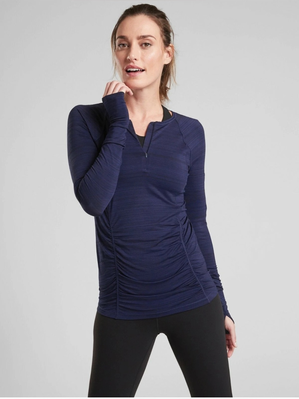 Athleta Fastest Track Ruched Long Sleeve Top Charcoal size M